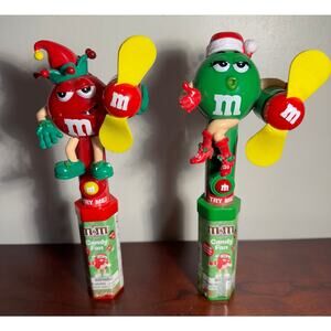 Set of 2 M&M Christmas Green Fan and Red Candy Holiday Hand Fan NO Candy